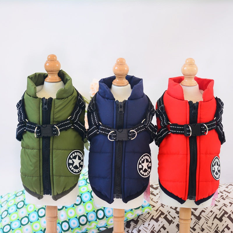 Waterproof Winter Pet Coat With Harness Warm Jacket