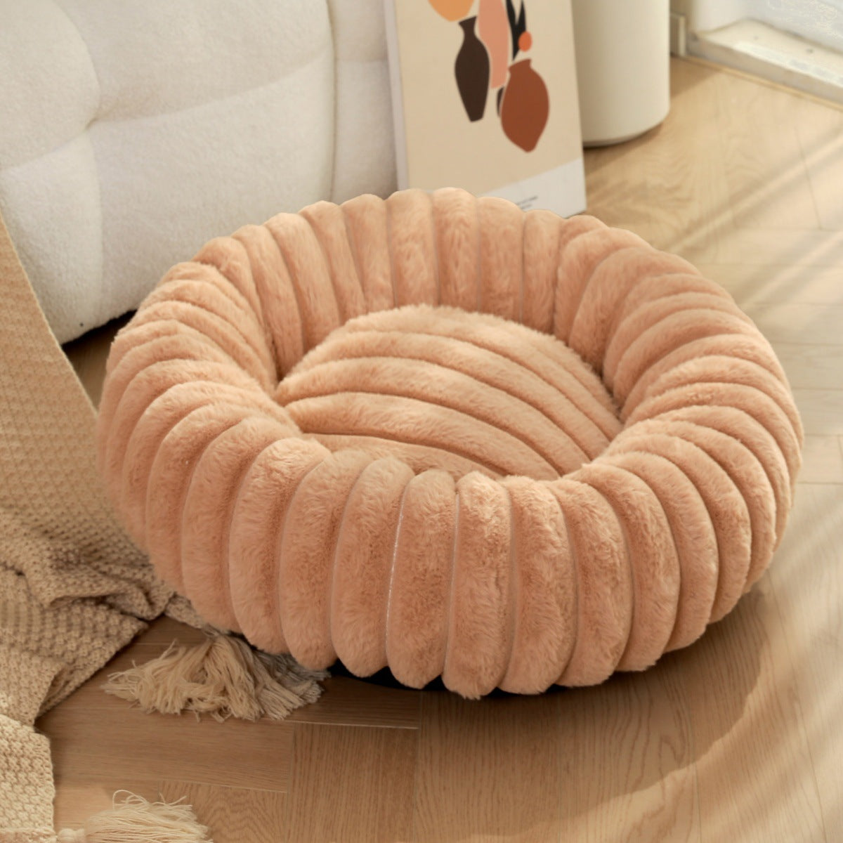 Plush Round Pet Bed Soft Warm Cushion Nest For Winter