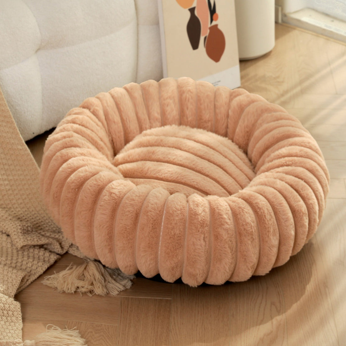 Plush Round Pet Bed Soft Warm Cushion Nest For Winter