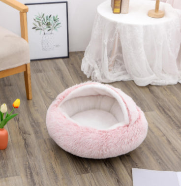 2 In 1 Plush Pet Bed Round Warm Cat Dog House