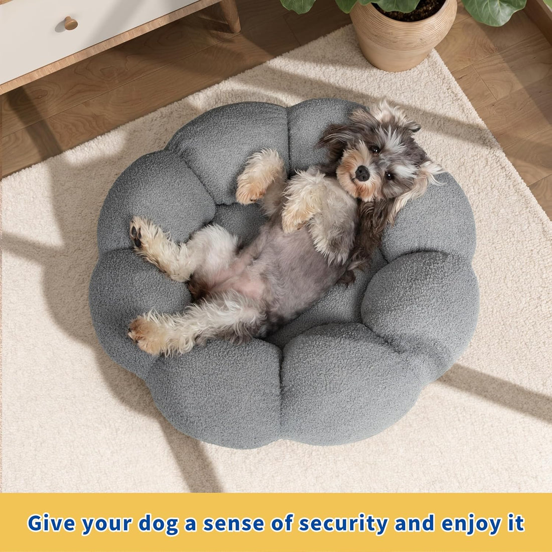 Fluffy Calming Round Pet Bed Plush Donut Cuddler Soft Cushion