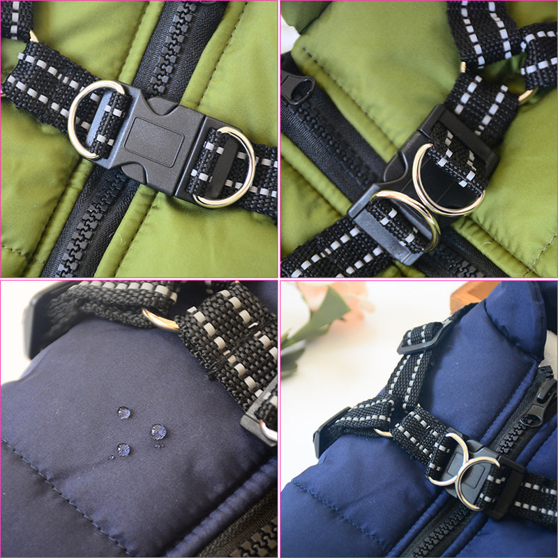 Waterproof Winter Pet Coat With Harness Warm Jacket