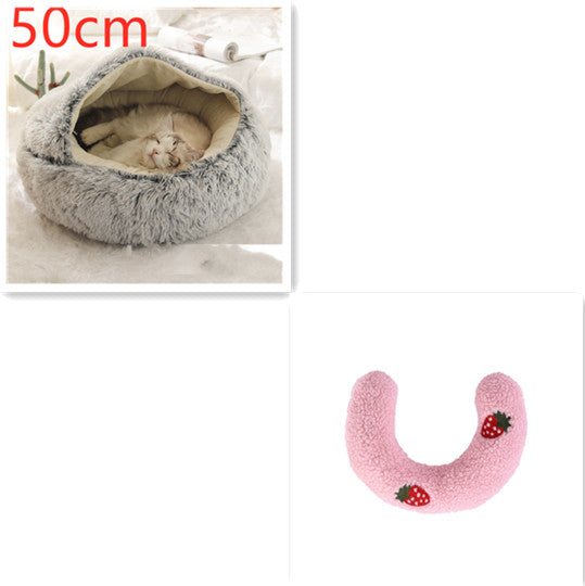 2 In 1 Plush Pet Bed Round Warm Cat Dog House