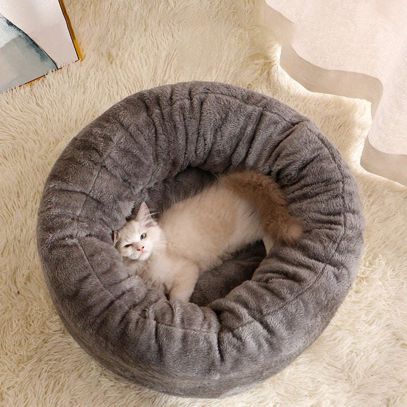 Washable Round Pet Bed Soft Doughnut Cushion For Medium Pets