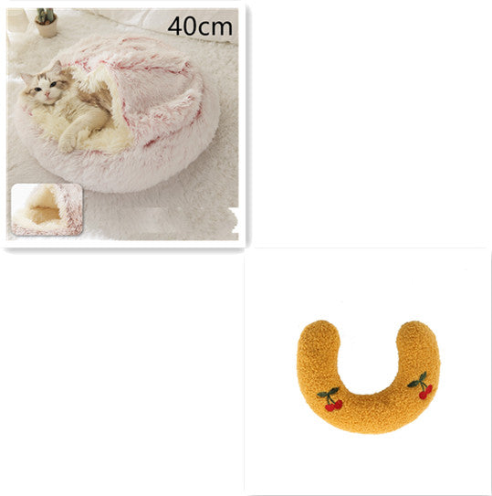 2 In 1 Plush Pet Bed Round Warm Cat Dog House
