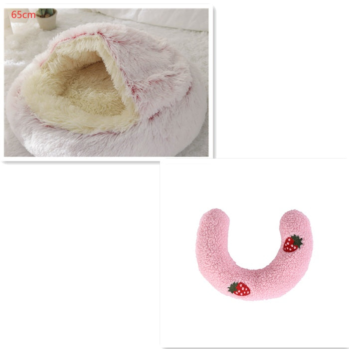 2 In 1 Plush Pet Bed Round Warm Cat Dog House