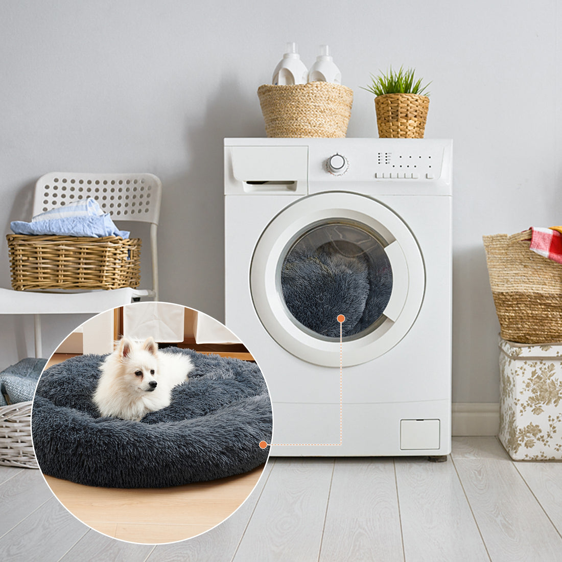 Washable Round Pet Bed Soft Doughnut Cushion For Medium Pets