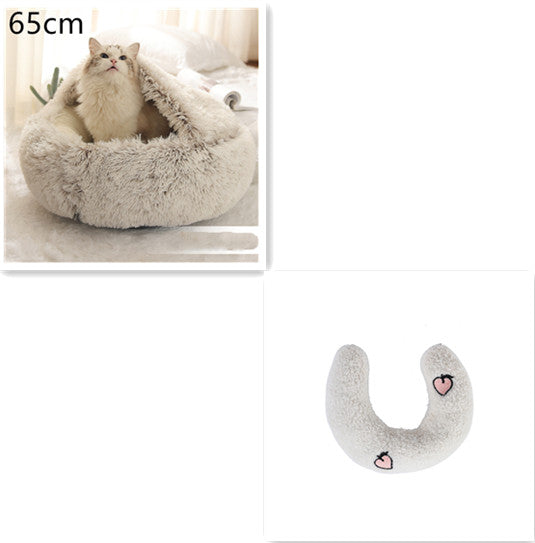2 In 1 Plush Pet Bed Round Warm Cat Dog House