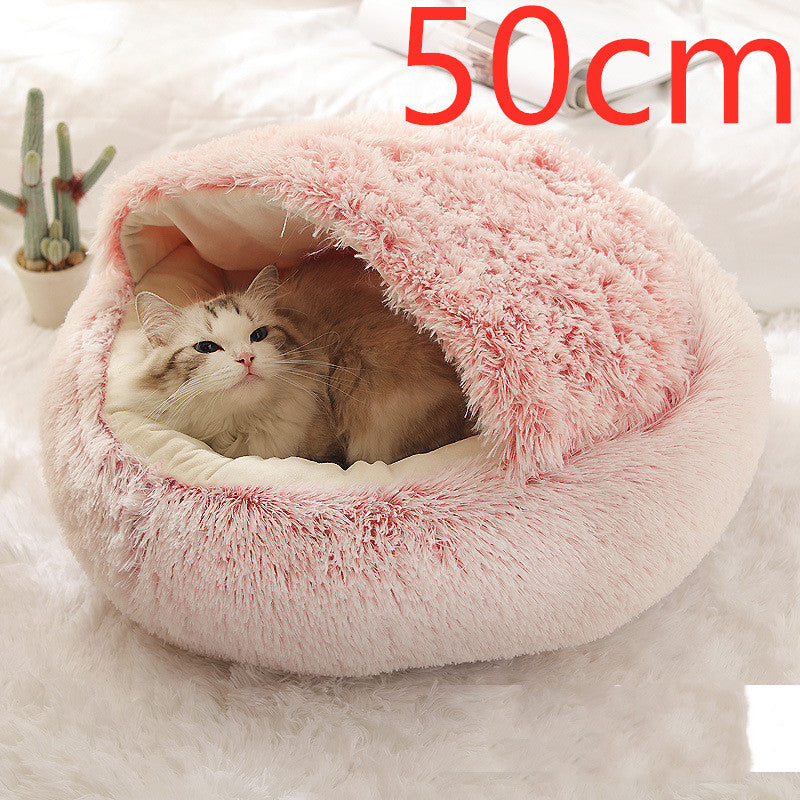 2 In 1 Plush Pet Bed Round Warm Cat Dog House