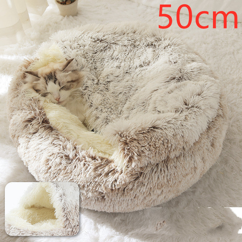 2 In 1 Plush Pet Bed Round Warm Cat Dog House