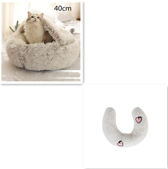 2 In 1 Plush Pet Bed Round Warm Cat Dog House