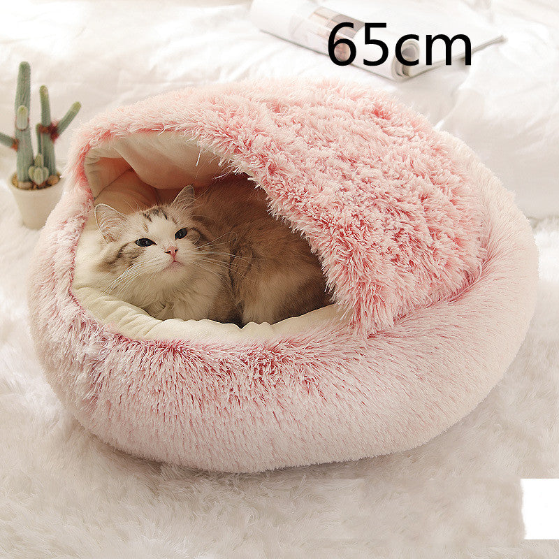 2 In 1 Plush Pet Bed Round Warm Cat Dog House