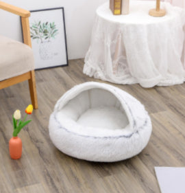 2 In 1 Plush Pet Bed Round Warm Cat Dog House