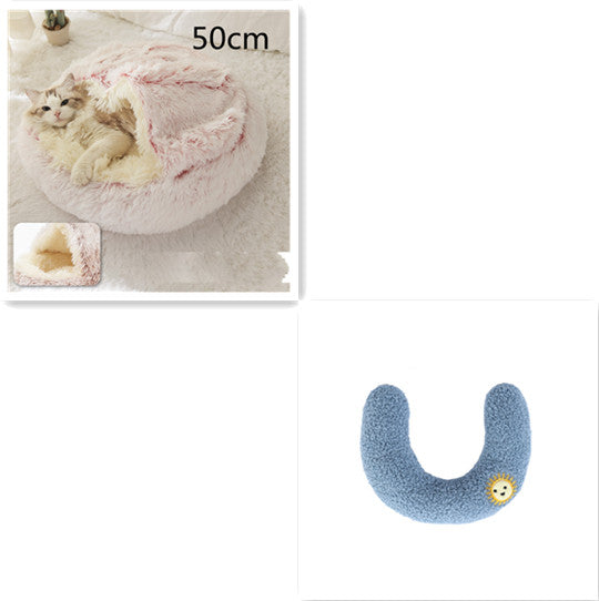 2 In 1 Plush Pet Bed Round Warm Cat Dog House