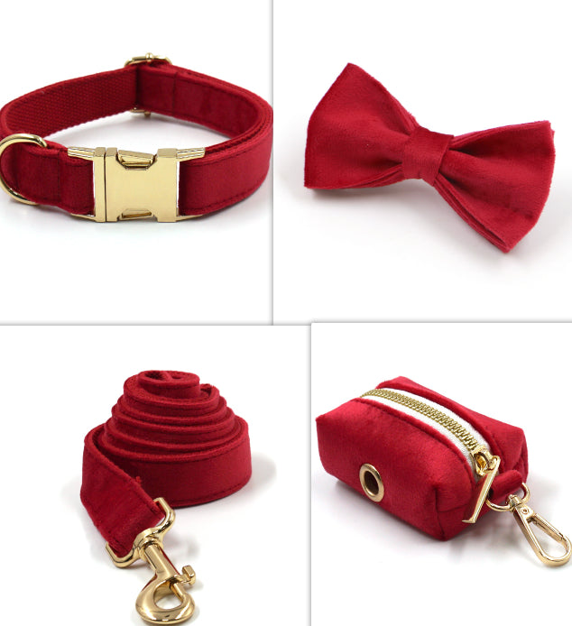 Dark Grey Velvet Pet Collar With Leash