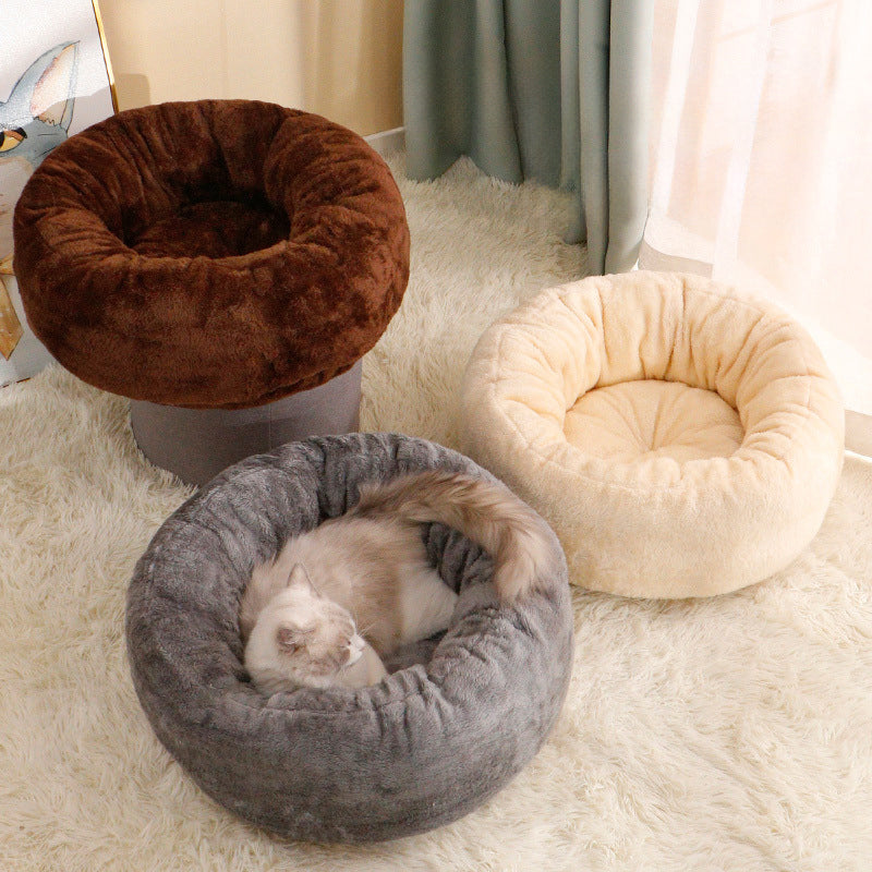 Washable Round Pet Bed Soft Doughnut Cushion For Medium Pets