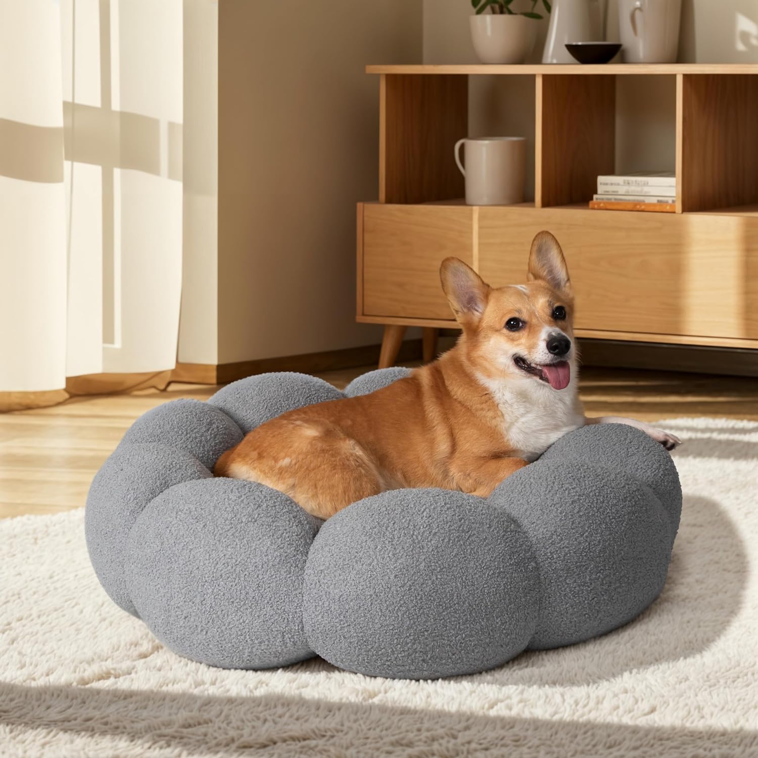 Fluffy Calming Round Pet Bed Plush Donut Cuddler Soft Cushion