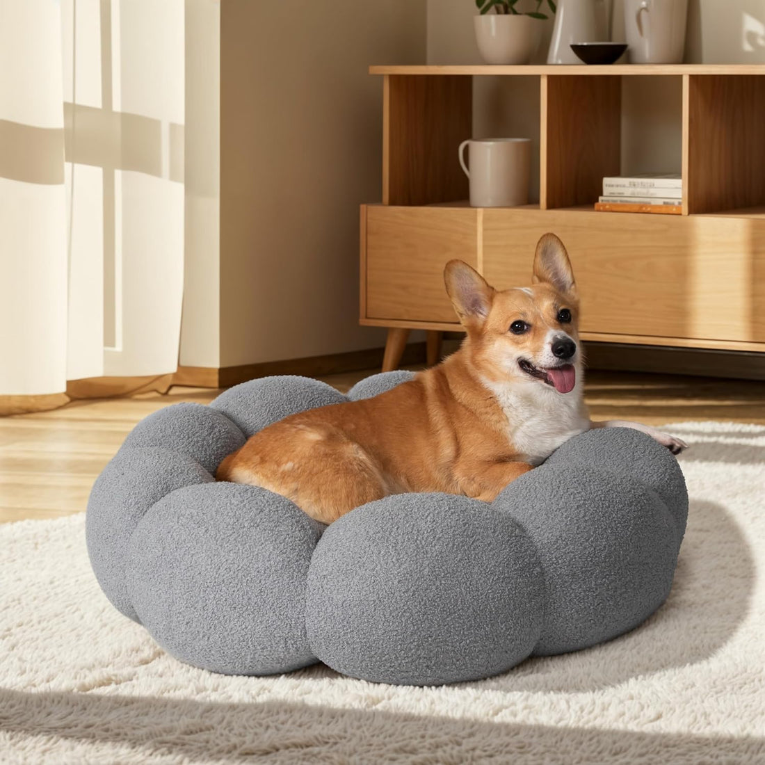 Fluffy Calming Round Pet Bed Plush Donut Cuddler Soft Cushion