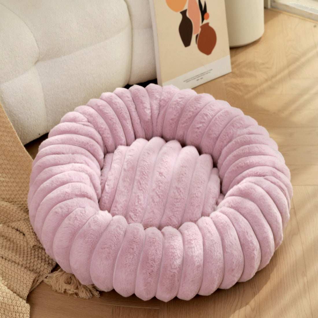 Plush Round Pet Bed Soft Warm Cushion Nest For Winter