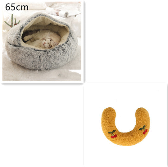 2 In 1 Plush Pet Bed Round Warm Cat Dog House