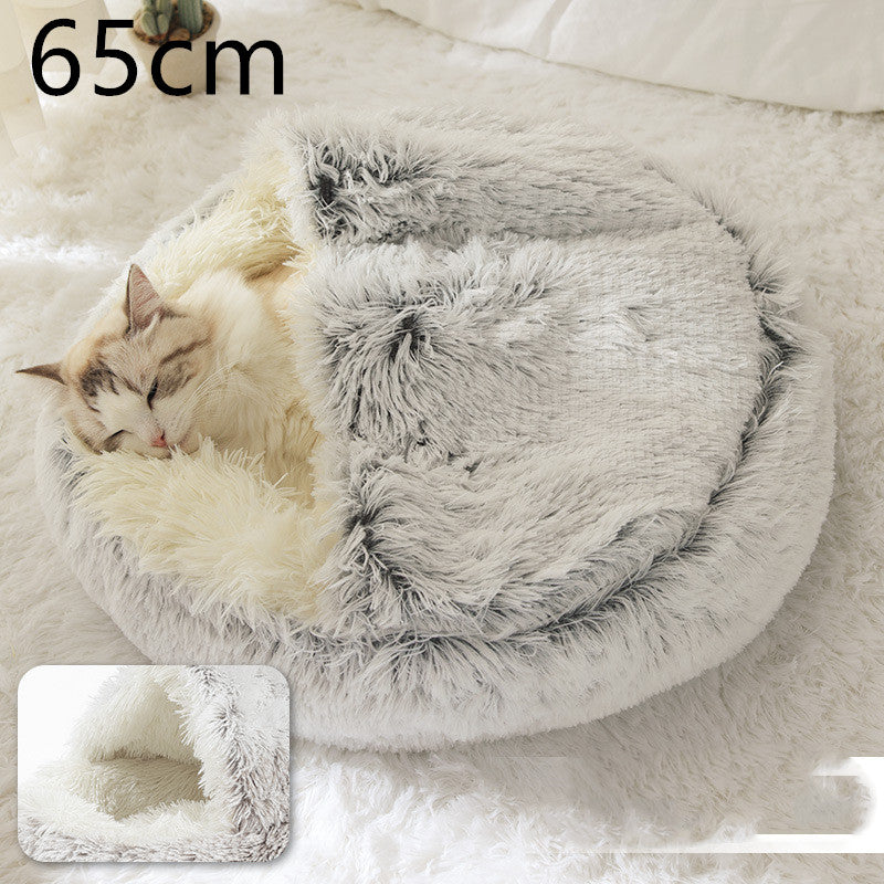 2 In 1 Plush Pet Bed Round Warm Cat Dog House