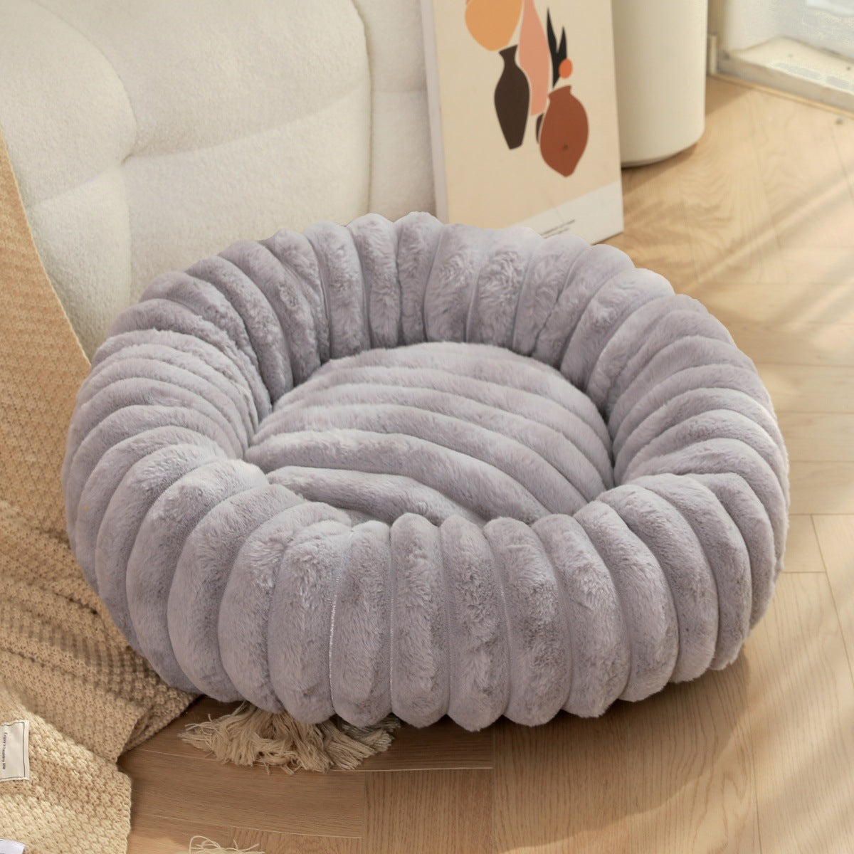 Plush Round Pet Bed Soft Warm Cushion Nest For Winter