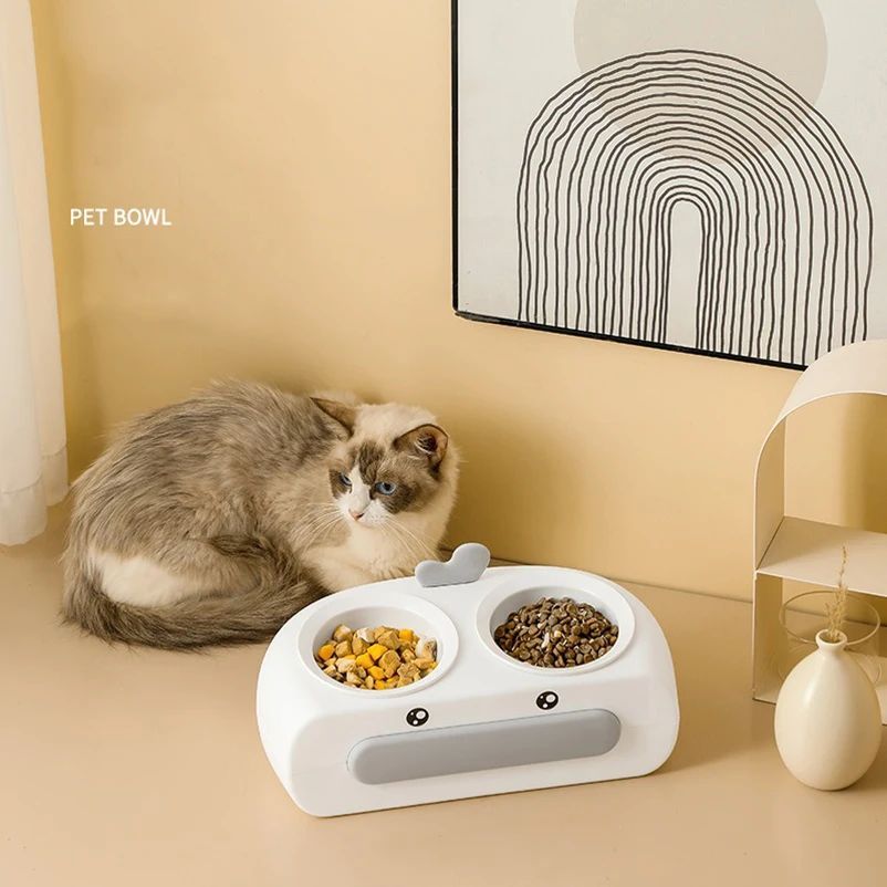 Duck Design Pet Double Bowl Food And Water Feeding Tray