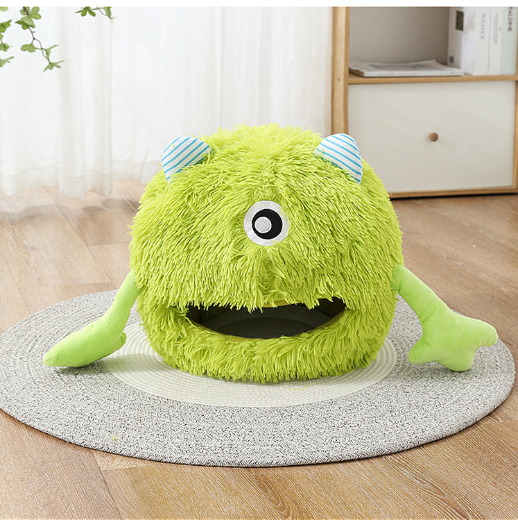 Fluffy Round Pet Bed Soft Calming Plush Self-Warming Cushion