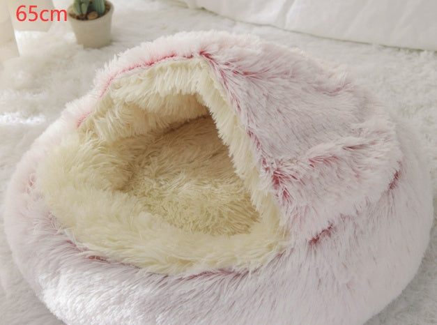 2 In 1 Plush Pet Bed Round Warm Cat Dog House