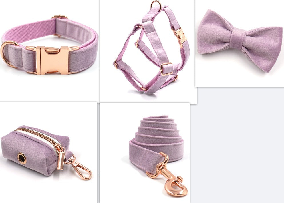 Dark Grey Velvet Pet Collar With Leash