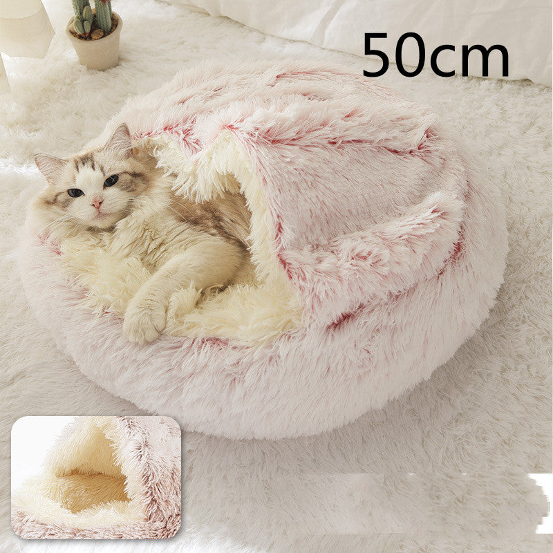 2 In 1 Plush Pet Bed Round Warm Cat Dog House