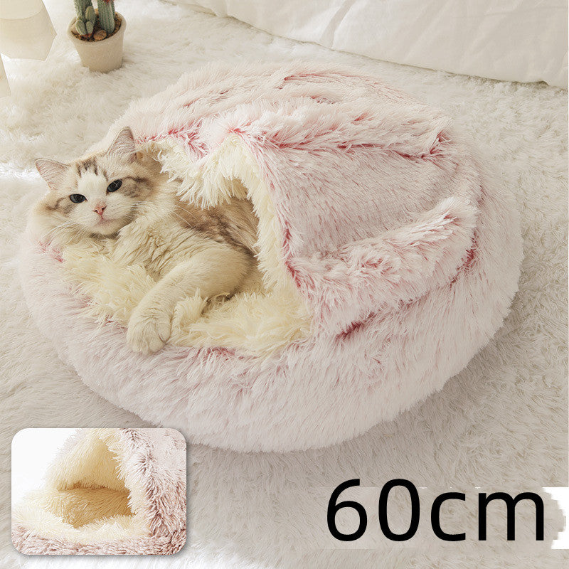 2 In 1 Plush Pet Bed Round Warm Cat Dog House