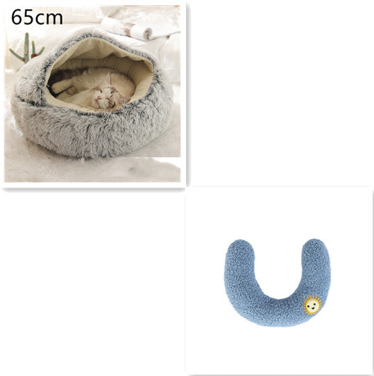 2 In 1 Plush Pet Bed Round Warm Cat Dog House
