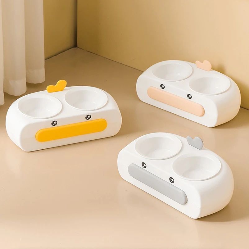 Duck Design Pet Double Bowl Food And Water Feeding Tray