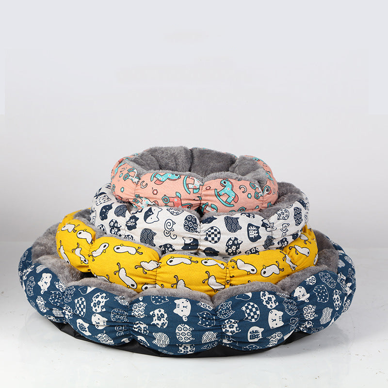 Calming Round Fluffy Pet Bed Soft Donut Cushion For Small Pets