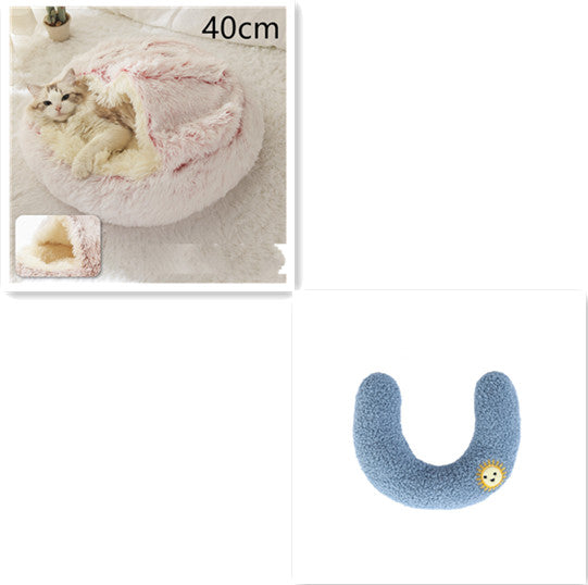 2 In 1 Plush Pet Bed Round Warm Cat Dog House