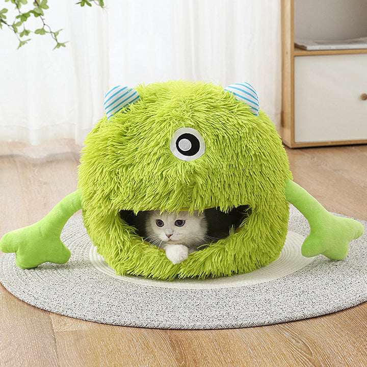 Fluffy Round Pet Bed Soft Calming Plush Self-Warming Cushion