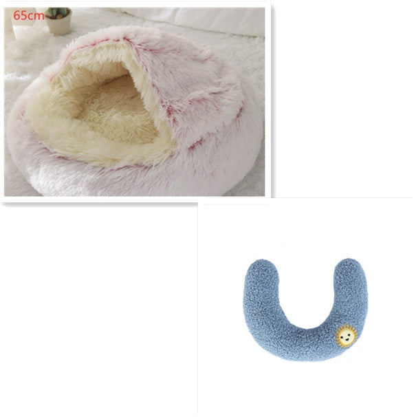 2 In 1 Plush Pet Bed Round Warm Cat Dog House