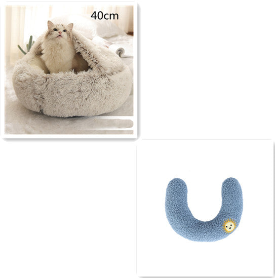 2 In 1 Plush Pet Bed Round Warm Cat Dog House