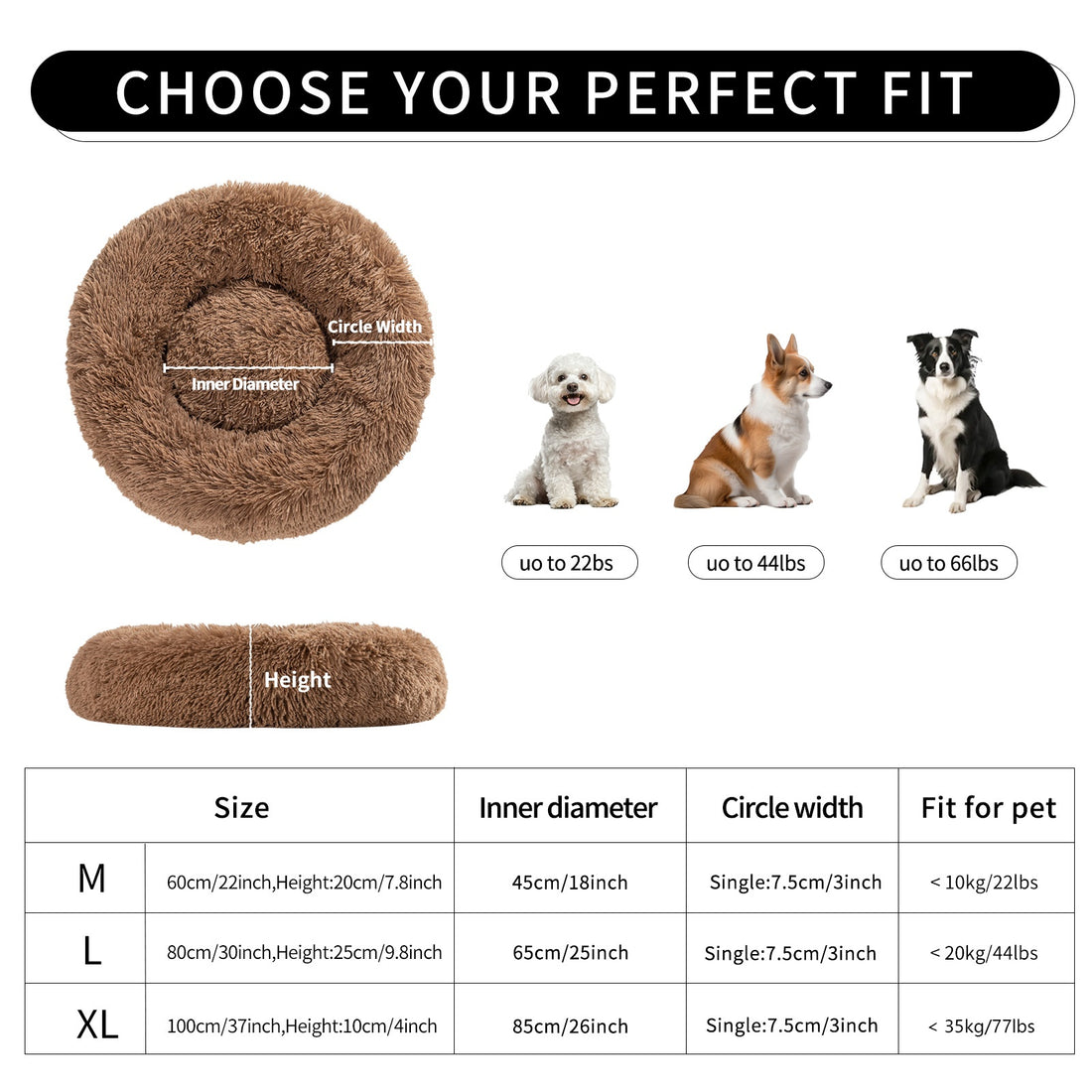 Washable Round Pet Bed Soft Doughnut Cushion For Medium Pets