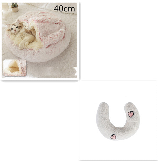 2 In 1 Plush Pet Bed Round Warm Cat Dog House
