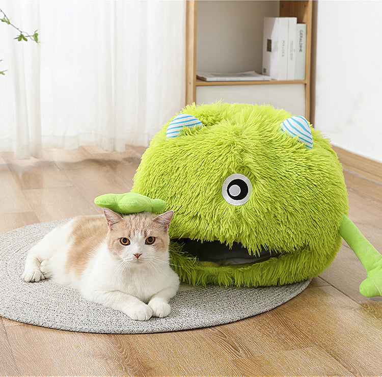 Fluffy Round Pet Bed Soft Calming Plush Self-Warming Cushion