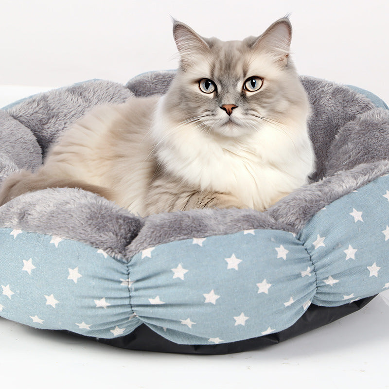 Calming Round Fluffy Pet Bed Soft Donut Cushion For Small Pets