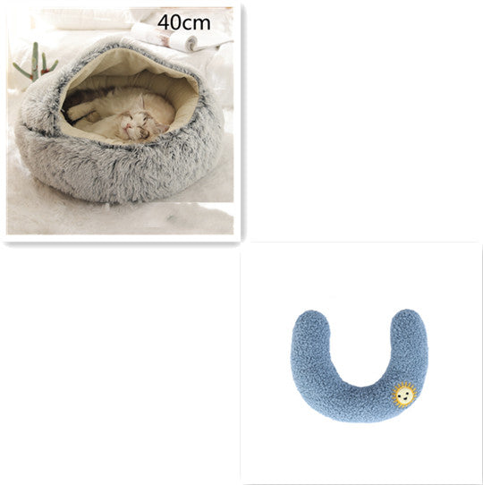 2 In 1 Plush Pet Bed Round Warm Cat Dog House