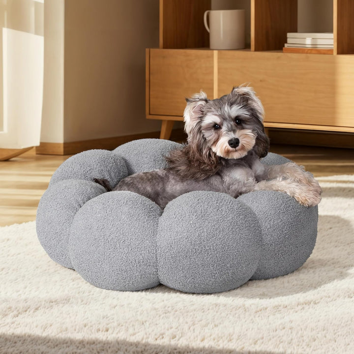 Fluffy Calming Round Pet Bed Plush Donut Cuddler Soft Cushion