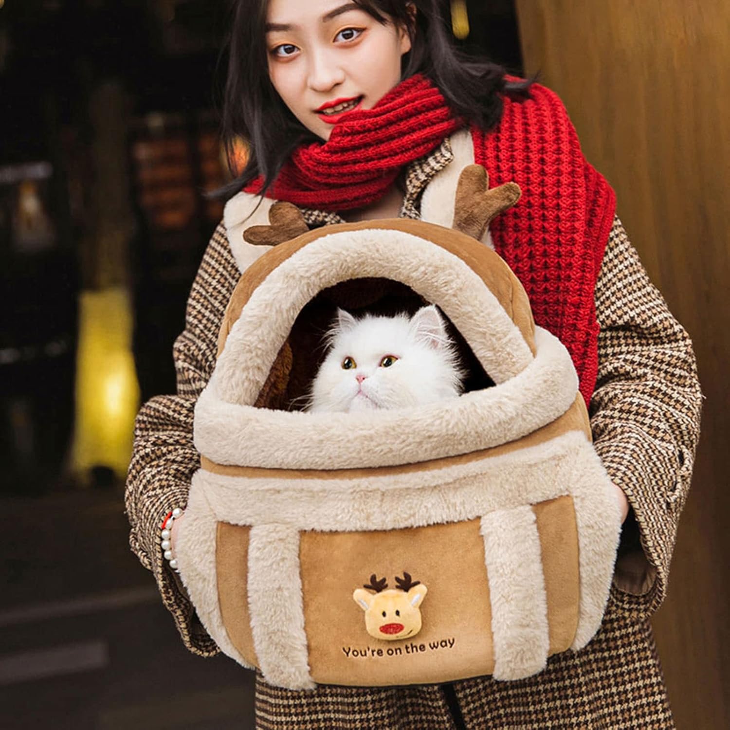 Plush Pet Carrier Backpack Travel Bag Winter Hand Warmer