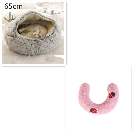 2 In 1 Plush Pet Bed Round Warm Cat Dog House