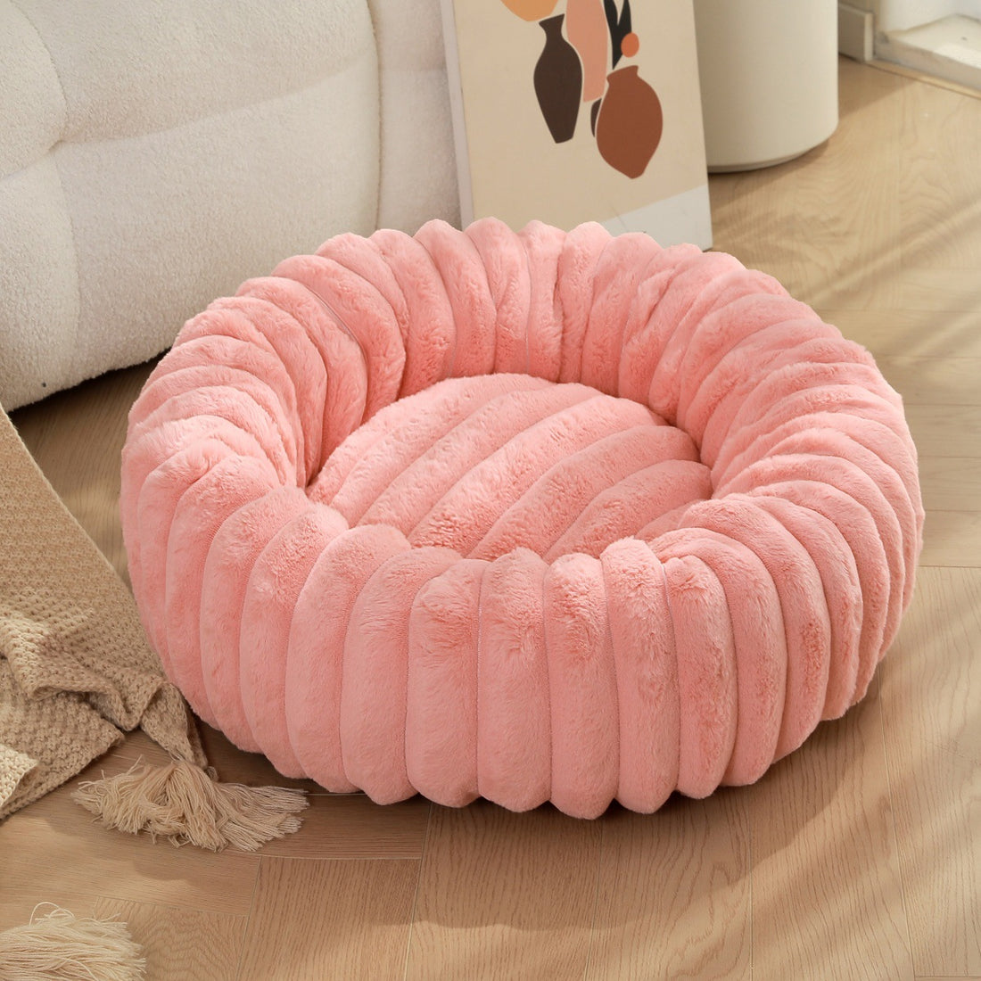 Plush Round Pet Bed Soft Warm Cushion Nest For Winter