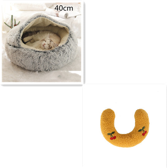 2 In 1 Plush Pet Bed Round Warm Cat Dog House