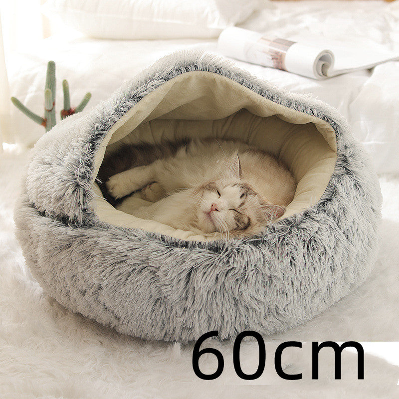 2 In 1 Plush Pet Bed Round Warm Cat Dog House